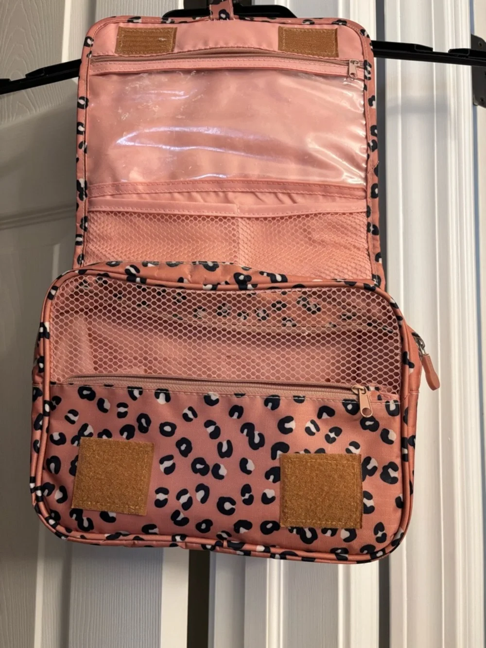Amazon Leopard Print Hanging Travel Makeup Bag - Pink Black White